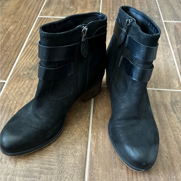 Franco Sarto Linden Black Leather Buckle Straps Block Heel Ankle Boots A863 - Picture 5 of 7